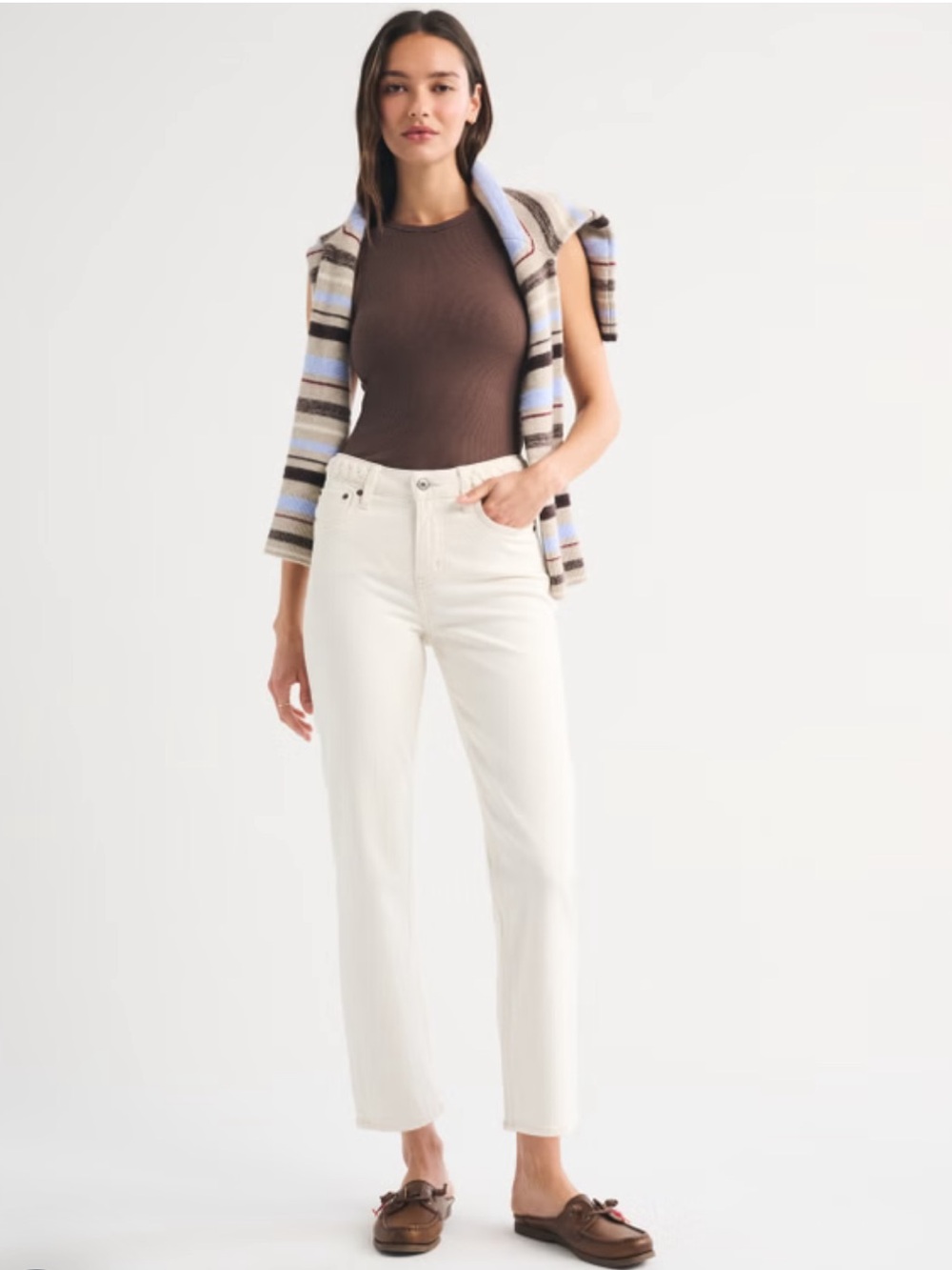 Abercrombie & Fitch Off-White High-Rise straight crop Jeans